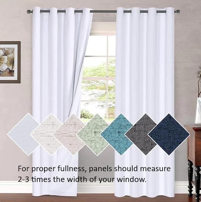H.VERSAILTEX White Linen Sheer Curtains for Living Room Farmhouse Flax Linen Blended Curtain Panels Light Filtering Privacy Curtains 84 inch Length 2 Panels Grommet Drapes, 52" W x 84" L, Pure White