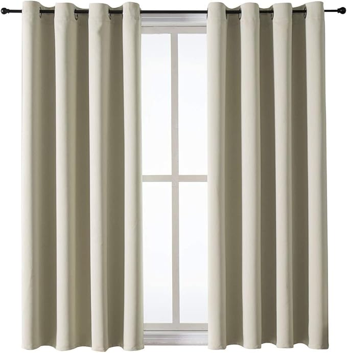 ChrisDowa Grommet Room Darkening Curtains for Bedroom and Living Room - 2 Panels Set Thermal Insulated Blackout Curtains (Beige, 52W x 63L