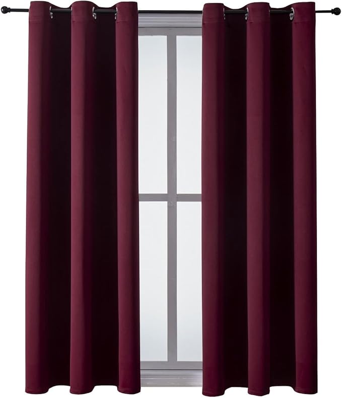 ChrisDowa Grommet Blackout Curtains for Bedroom and Living Room - 2 Panels Set Thermal Insulated Room Darkening Curtains (Burgundy Red, 38W x 54L)