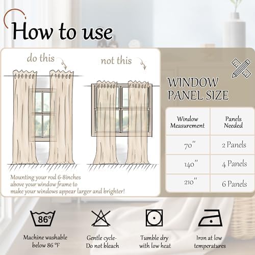 Lajode Short Blackout Curtains 45 Inch Length 2 Panels, Thermal Insulated Total Light Blocking Linen Window Curtains for Farmhouse Bedroom Basement, Bronze Grommet, Natural, Each 52" Wide