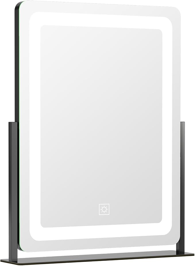 PRIMETEK Vanity Mirror with Lights, 19"x22" Large Makeup Mirror with Lights, LED Lighted Makeup Mirror, Touch Screen with 3-Color Lighting, Dimmable for Vanity Desk Tabletop, Bedroom, Black