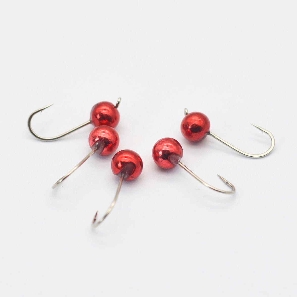 ALICHINO Tungsten Fly Tying Jig Heads for Fly Fishing Small Round Ball Crappie Jig Heads Tungsten Nano Jigss Kit Tungsten Beads with Hook(Metallic Red 20 pcs, 4.6mm 1/35oz #12)