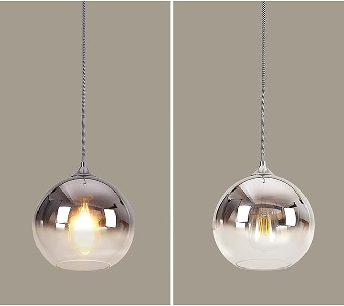 Gradient Silver Glass Globe Pendant Light,Spherical Glass Hanging Light Fixtures Island Ceiling Lamp (11.8'')