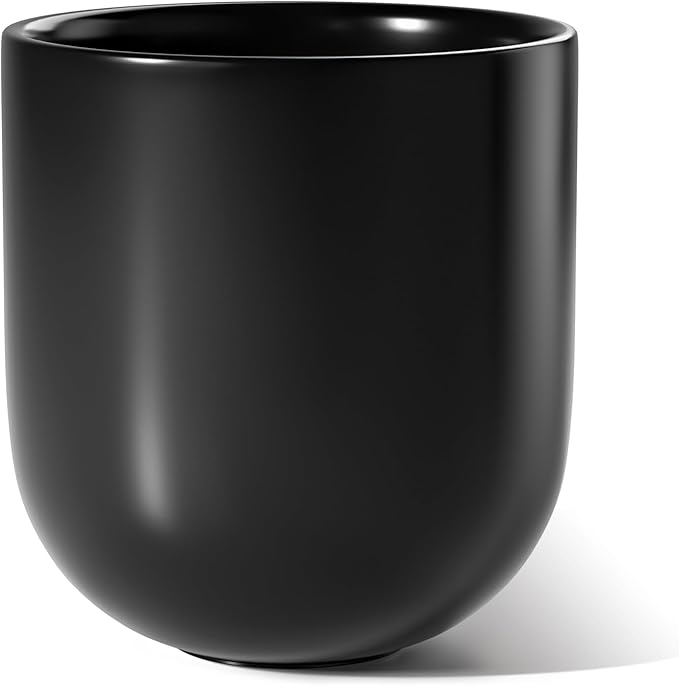 LE TAUCI 12 Inch Pots for Plants, Ceramic Large Planters for Home Garden Patio Office, Indoor Modern Plant Pots with Drainage Hole and Rubber Plug, Black