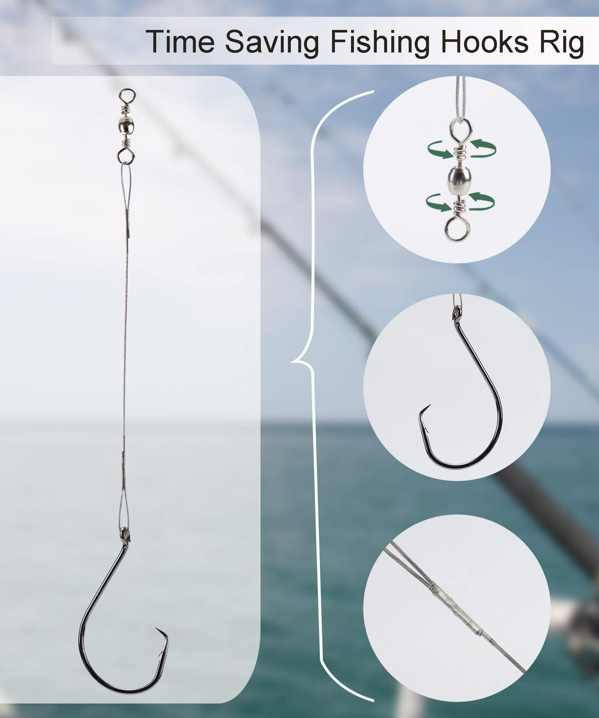 Uxwuy Fishing Circle Hooks Saltwater 50pcs Leader Hook Rigs for Catfish Bass With Offset Hooks