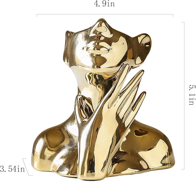 BrownLove Golden Ceramic Face Vase, Modern Golden Decorative Art Vase, Bookshelf Placed On The Desktop, Small Living Room, Office and Bedroom