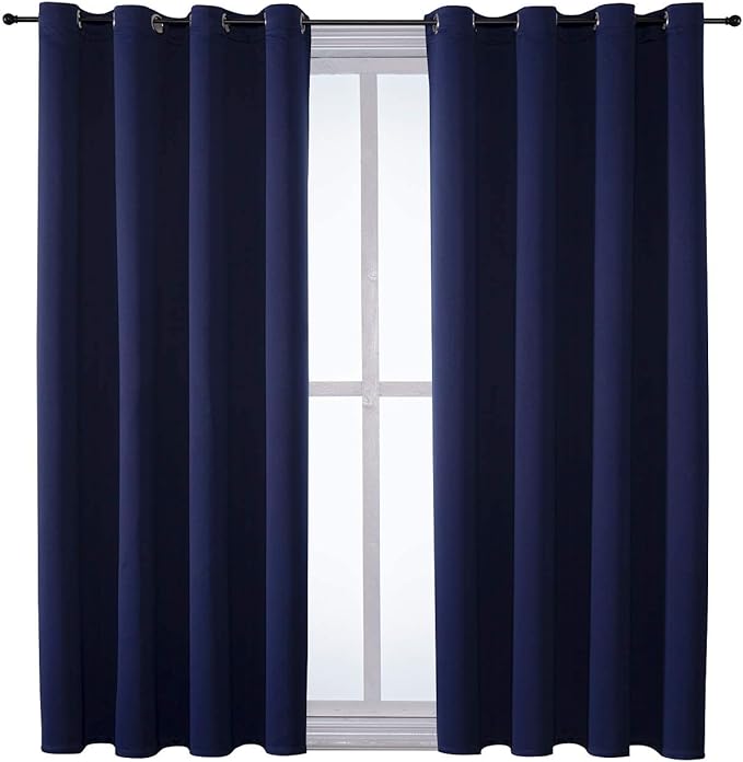 ChrisDowa Grommet Blackout Curtains for Bedroom and Living Room - 2 Panels Set Thermal Insulated Room Darkening Curtains (Navy Blue, 52W x 63L)