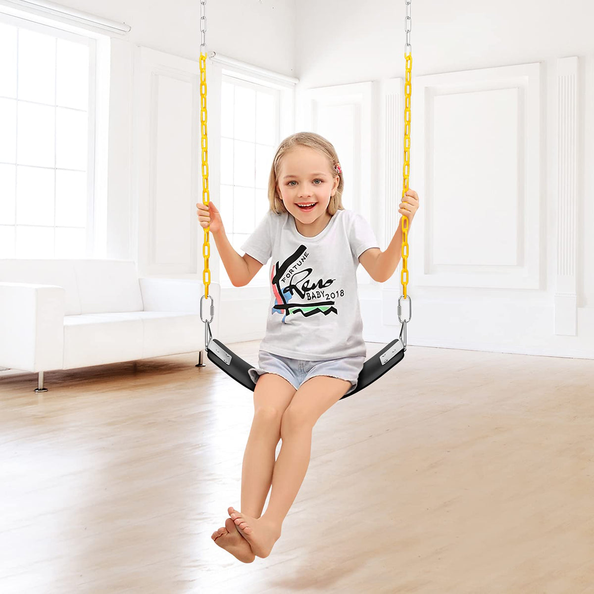 AGPTEK Swing Set, Seat with 66 Inch Anti-Rust Chains Thermoplastic Coated, Support 250lb, Cushion Accessories Replacement with Snap Hooks for Outdoors, Playground, Jungle & Gym - Black