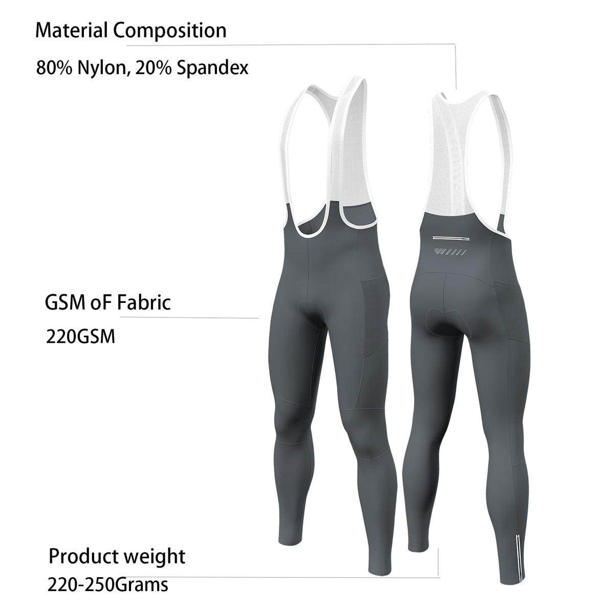 Lo.gas Men's Cycling Bib Pants Padded Bike Cycling Bibs Pants Men Tights with Shoulder Straps 4D Padding Breathable Quick-Dry Grey-M