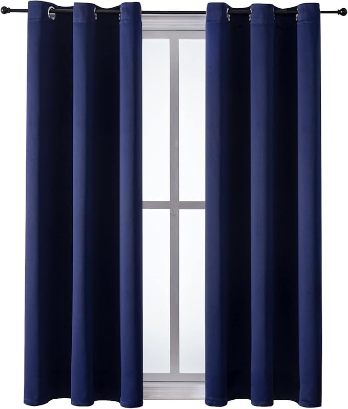 ChrisDowa Grommet Blackout Curtains for Bedroom and Living Room - 2 Panels Set Thermal Insulated Room Darkening Curtains (Navy Blue, 38W x 45L)