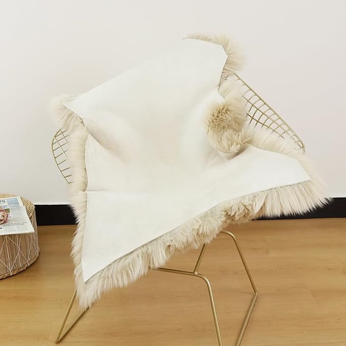 LLB Genuine Sheepskin Area Rug Wool Rug Fur Carpet Fluffy Shaggy Fur Rug for Living Room Kids Bedroom Real Sheepskin Throw Lambskin Rugs Sofa Mat Chair Seat Covers (Cream Brown, 2 x 3 ft Sheepskin)