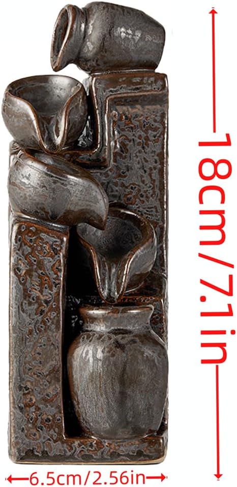 Unique Cascading Basins Ceramic Waterfall Incense Holder, Paired with a Pack of Backflow Incense Cones. (Metallic)