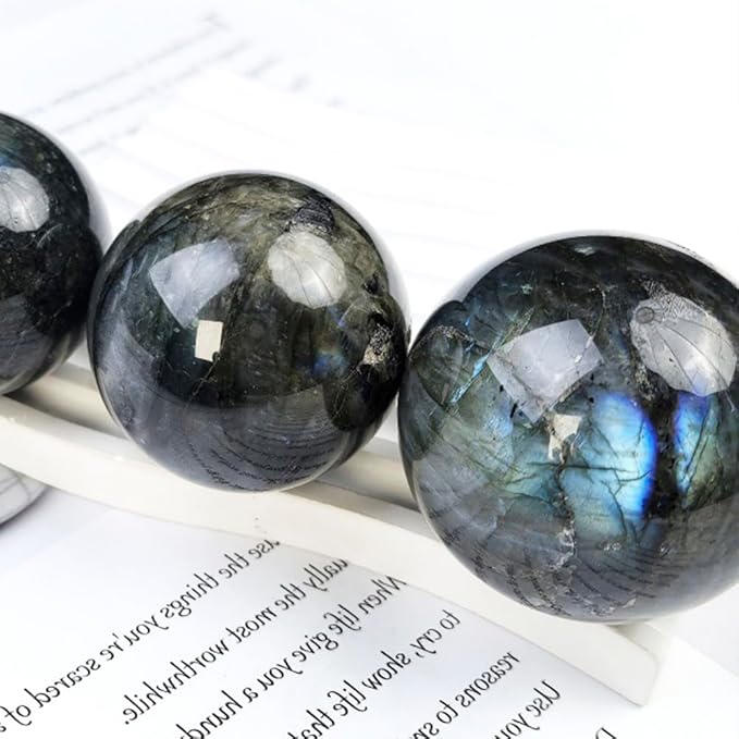 6-7CM/2.36-2.76inch Natural Crystal Ball Labradorite Sphere Moonstone Stone Crafts Polished Decorative Sphere Reiking Healing Crystals Ball Stone Fengshui Home Decoration (Labradorite, 60-70mm)
