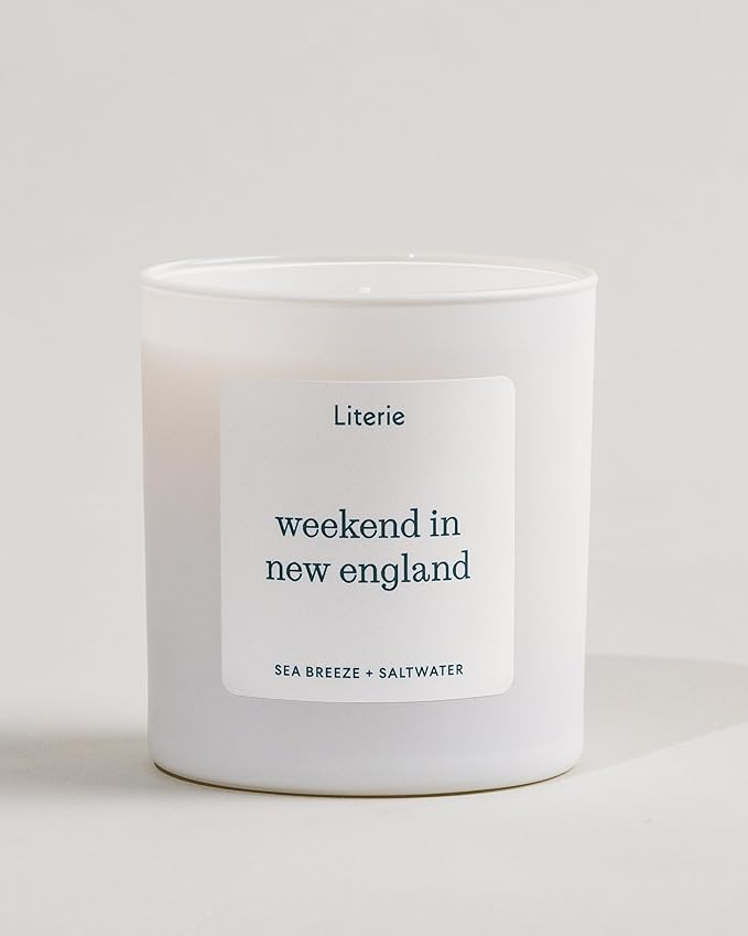 Literie NYC Inspired Scented Candle: Weekend in New England - Sea Breeze & Saltwater Scent, 9oz, 50 Hour Burn, Vegan Soy & Coconut Blend Candle for Home Decor, Gift for Women & Men