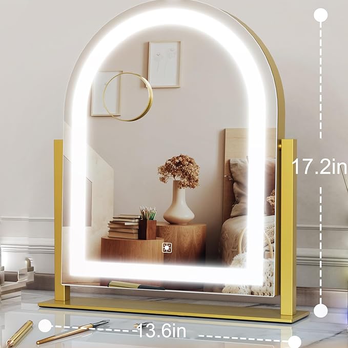 Curved Makeup Vanity Mirror with Lights 17.2" Large LED Lighted Mirror, Hollywood Make Up Mirror with Lighting, Smart Touch,Detachable 5X Magnification 360° Rotation, (White,Gift Box)