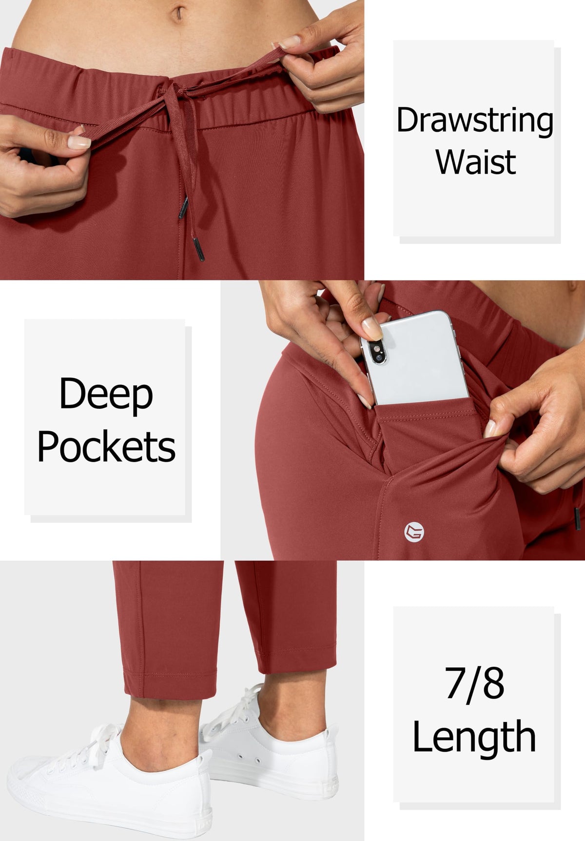 G Gradual Women's Pants 2 Deep Pockets 7/8 Stretch Sweatpants for Women Golf Athletic Lounge Work, Savannah, 3XL