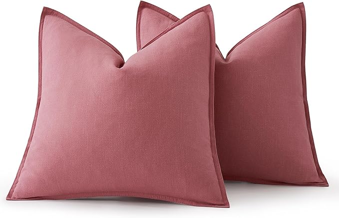 MIULEE Decorative Linen Pillow Covers 18x18 Inch Cranberry Red Boho Farmhouse Neutral Couch Throw Pillows for Bed Pack of 2 Accent Modern Pillowcase Sofa Livingroom Home Decor