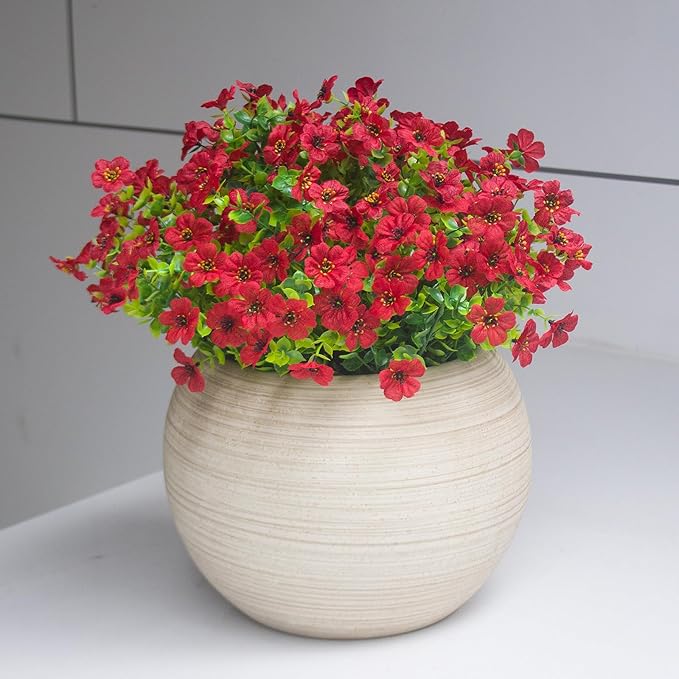 Red Artificial Outdoor Flowers 12 Bundles Silk Fake Daisy Plants Outside Realistic Garden Decor for Patio, Yard, and Landscaping (Red Daisy)