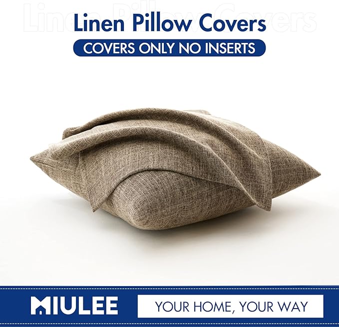 MIULEE Pack of 2 Decorative Linen Burlap Pillow Covers Farmhouse Boho Accent Pillowcases for Sofa Car Couch Bedroom Living Room Decor 20x20 Inch Brown