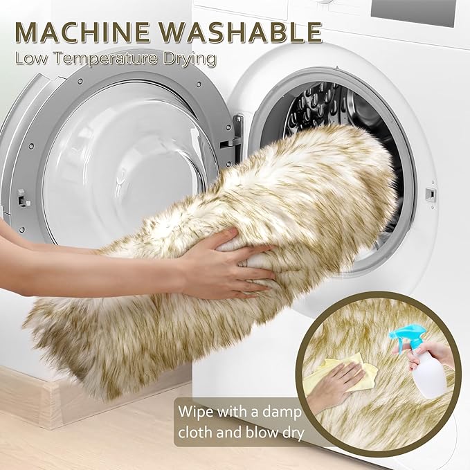 Ciicool Faux Sheepskin Rugs Soft Faux Fur Rug White Gradient Dark Green Fluffy Chair Couch Cover Fuzzy Carpet for Bedroom Floor Sofa Living Room 2x3 Feet