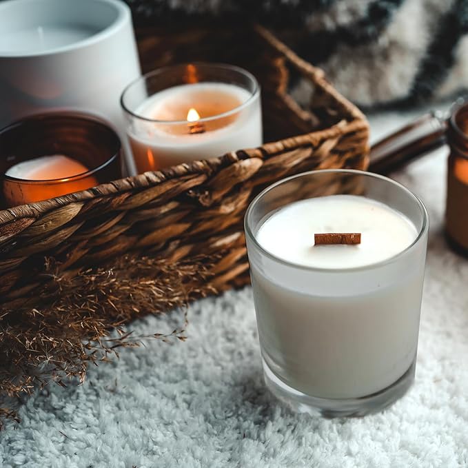 10 OZ Thick Candle Jars for Making Candles 15 Pcs, Empty Jars with Wood Lids for Candle Making, Sample Container, Grey