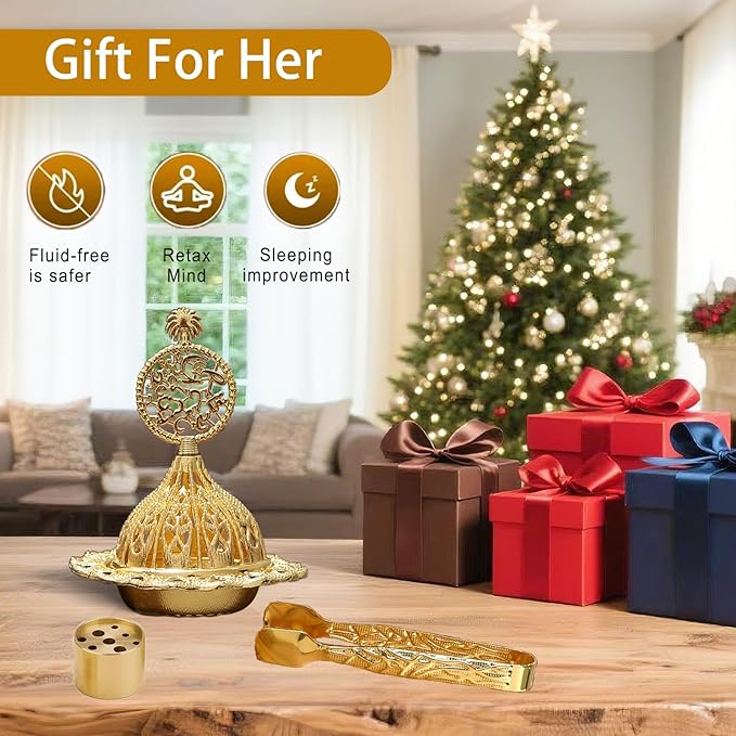 Majewel 3 in 1 Incense Holder, Vintage Incense Holders for Sticks with 9 Holes, Incense Burner Ash Catcher, Brass Incense Stick and Cone Burner for Meditation, Yoga, Home Decor(Coconut)