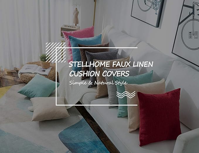 Stellhome Fall Burlap Throw Pillow Covers Square Solid Farmhouse Linen Cushion Covers for Bed Couch Sofa Bench, 26 x 26 inch (65 cm), Brown, Set of 2