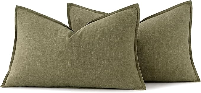 MIULEE Decorative Linen Lumbar Pillow Covers 12x20 Inch Light Olive Green Boho Farmhouse Neutral Couch Throw Pillows for Bed Pack of 2 Accent Modern Pillowcase Summer Sofa Livingroom Home Decor