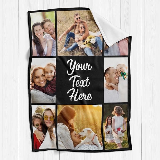 Gudina Custom Blanket with Photos Text Personalized Blanket Thows with Picture Customizable Blanket Photo Blankets Customize for Mom Dad Couple Girlfriend Boyfriend Wife Husband