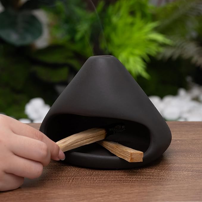 Palo Santo Holder Incense Burner-Zongzi Clay Smudge Bowl with Chimney, Mini Ceramic Fireplace for sage、Cone Burning, Aromatic Home Decor, Ceramic ash Tray, Anxiety Relief Meditation for Women