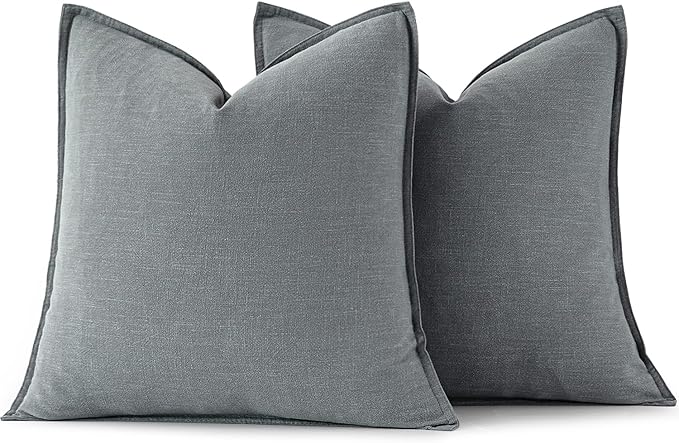 MIULEE Decorative Linen Euro Sham Pillow Covers 24x24 Gray Boho Farmhouse Neutral Couch Throw Pillows for Bed Pack of 2 Accent Modern Pillowcase Sofa Livingroom Home Decor