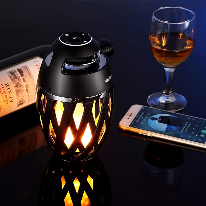 LED Flame Outdoor Table Lamp Torch Table Lamp with Blutooth Speaker, Rechargeable Ambience Lantern with Flickers Warm Light for Patio/Porch/Home Decor, Best Gift for Men Women Teens Kids