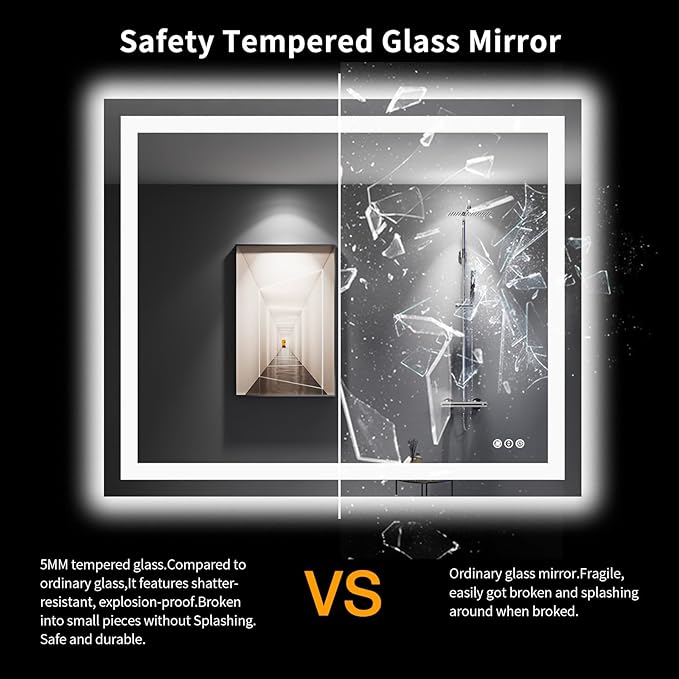 LOAAO 48"X40" LED Bathroom Mirror with Lights, Anti-Fog, Dimmable, Backlit + Front Lit, Lighted Bathroom Vanity Mirror for Wall, Memory Function, Tempered Glass, Shatter-Proof, ETL Listed
