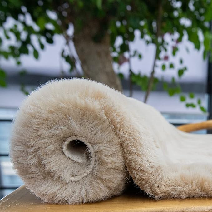 Camel Washable Shag Area Rugs for Living Room Small Plush Faux Bunny Shaggy Fur Round Rugs 4ft Cute Room Nursery Rug