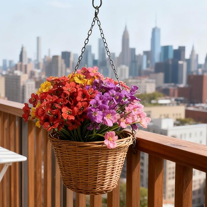 Artificial 15-Bloom Violet Flowers, Fake Flowers for Indoor Outdoor Decor, Faux Plants for Garden, Porch, Fall and Seasonal Decoration, UV Resistant Faux Plants (Mixed)