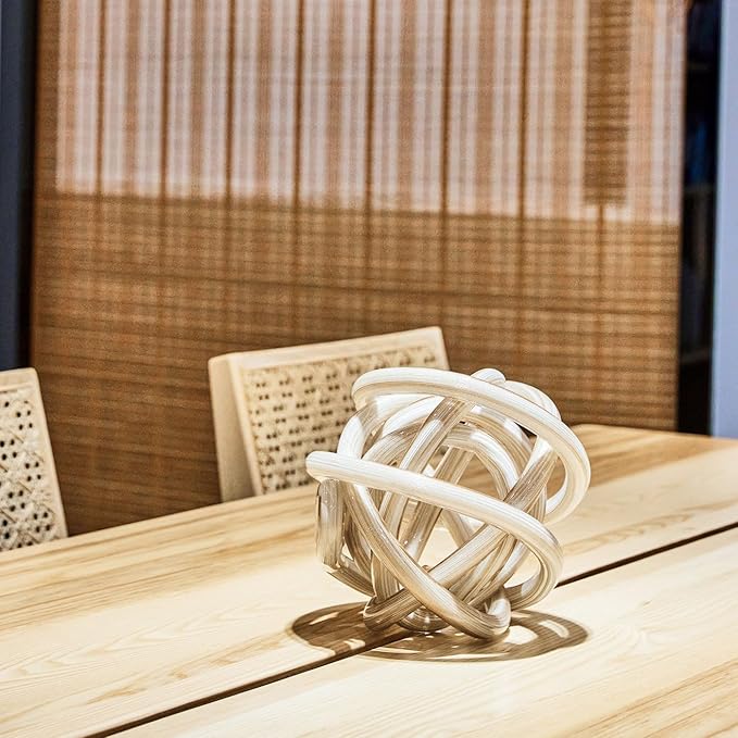 Luxury Lane Hand Blown Infinity Knot Sommerso Decorative Glass Ball for Bowls Home Decor 8 inch Tall Orbit Centerpiece Table Decoration Sculpture White Gold