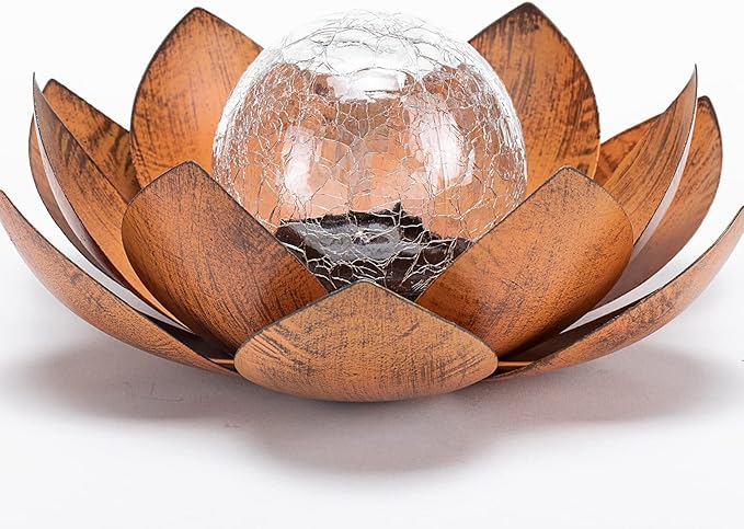 Huaxu Solar Lights Outdoor Decor Metal Lotus Flower LED Waterproof Glass Decorative Gifts for Garden Lover Women Mom Table Pathway Lawn Patio Yard Ground