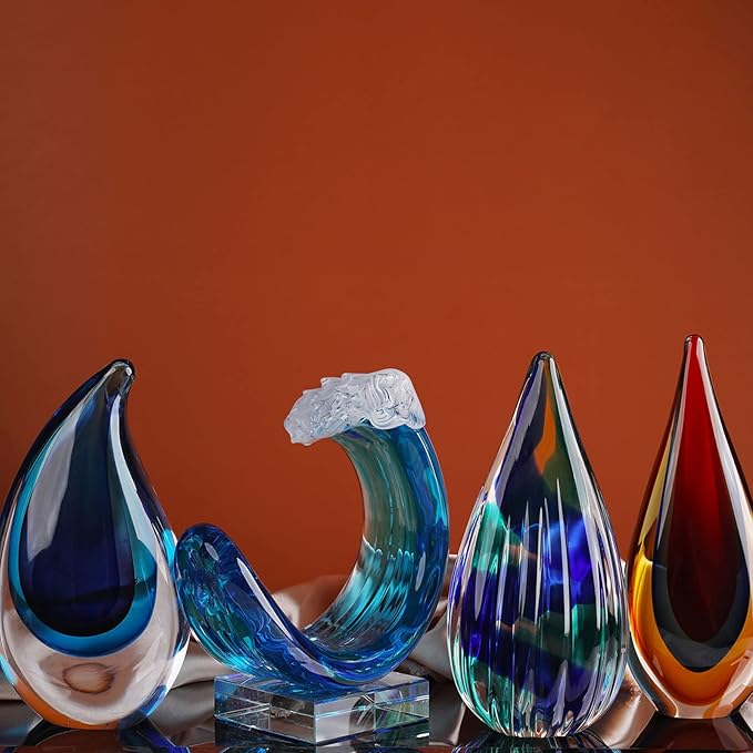 Yao Yuan Hand-Blown Glass Sculpture - Murano-Style Glass Statue and Figurine - Wonderful Gift, Green-Blue