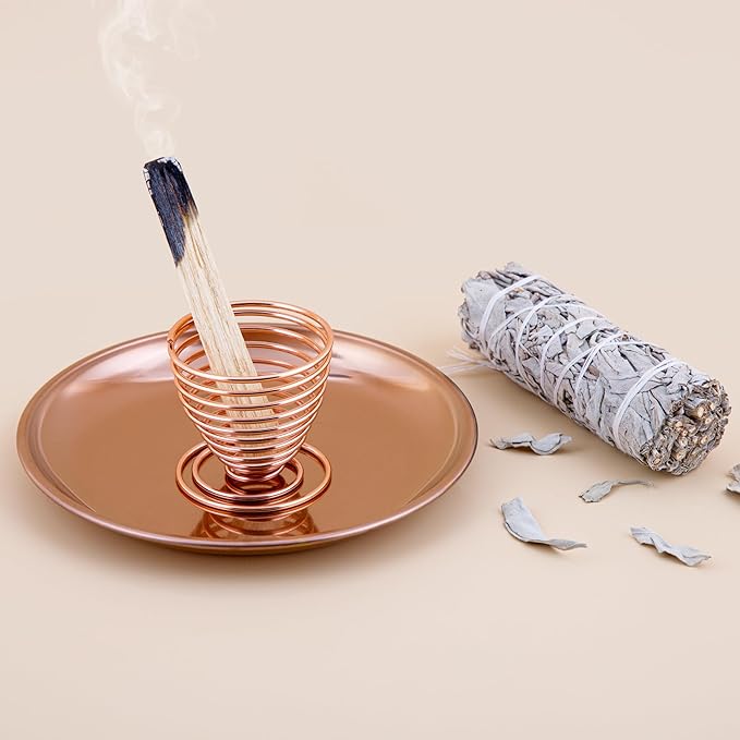 ZenBless 5 in 1 Incense Burner Holder, Palo Santo Holder, Sage Holder, Incense Sticks/Coil/Cones, 5.5 inches Brass Ash Catcher for Meditation Yoga Room(Rosegold)