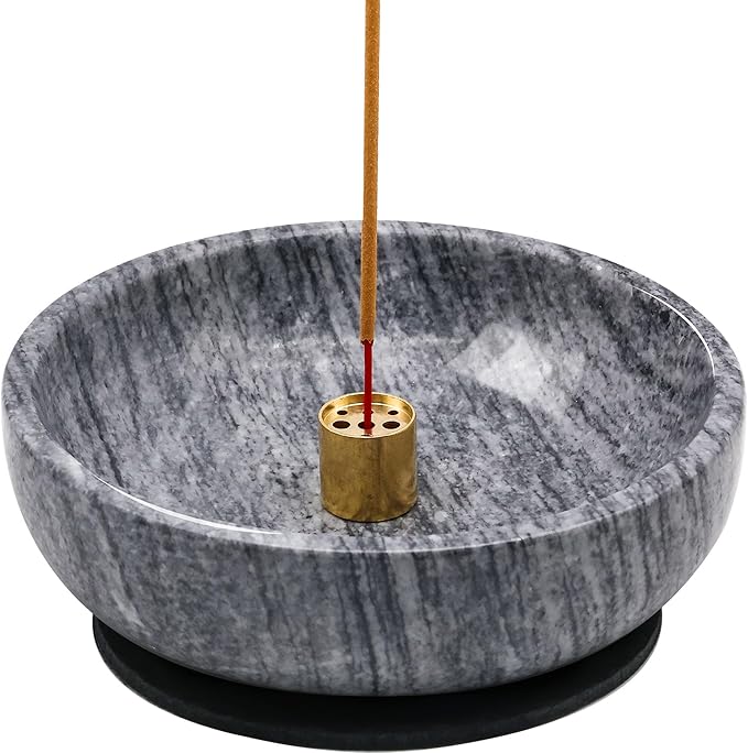 Natural Marble Incense Burner, Stick and Reflux Incense Holder, Handmade Stick Incense Burner, Ideal for Incense Smoking, Incense Burning and Decoration (Extra Large 5.91inGrey)