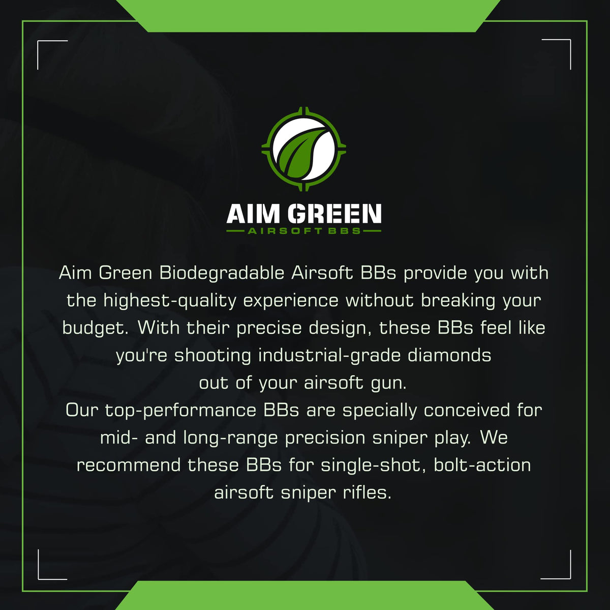 Aim Green Biodegradable Airsoft BBS, Premium-Grade 6mm Airsoft BBS, 20g, 25g, 32g, 36g, 40g, 2,500, 5,000, 10,000 Count