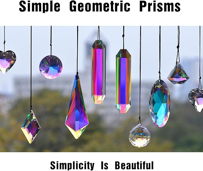 2PCS Simple Geometry Crystal Sun Catcher Prisms, stino Hanging Suncatchers with Glass Prism, Rainbow Maker for Windows, Balcony, Kitchen, Garden Decoration (1, Heart ABColor 2Pcs)
