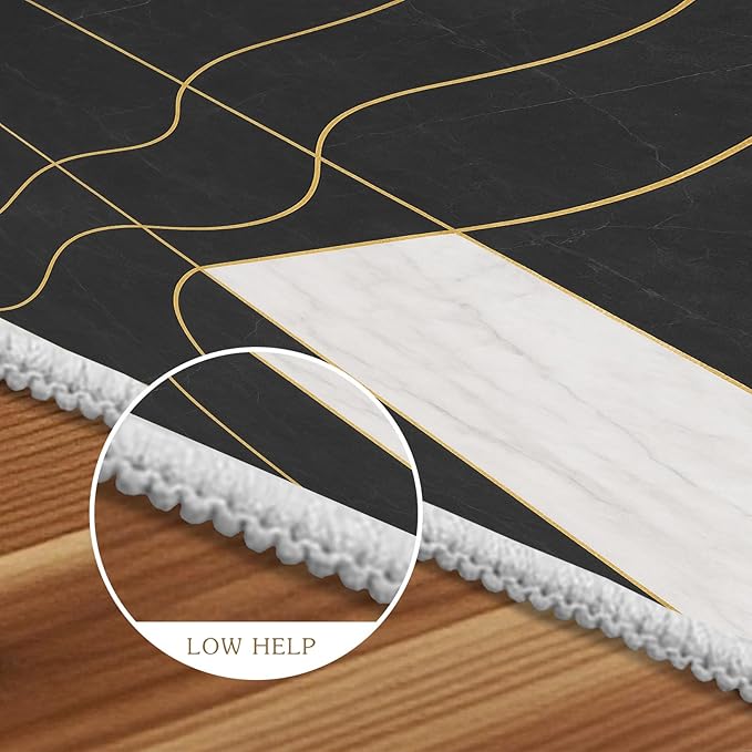 Geometric Marble Rug - 3x5 Rug, Abstract Lines Rugs, Luxury Marble Entryway Rugs, Washable & Non Slip Carpet Home Decor