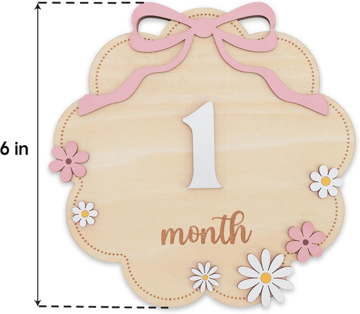 TTMerriwood Set 112 Wooden Baby Monthly Milestone Sign with Pink Bow, Month Cloud Shape Photo Prop, Floral Baby Girl