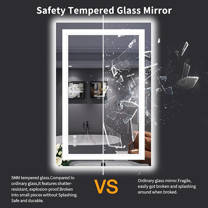 LOAAO 24"X36" LED Bathroom Mirror with Lights, Anti-Fog, Dimmable, Backlit + Front Lit, Lighted Bathroom Vanity Mirror for Wall, Memory Function, Tempered Glass, Safe to Use, ETL Listed