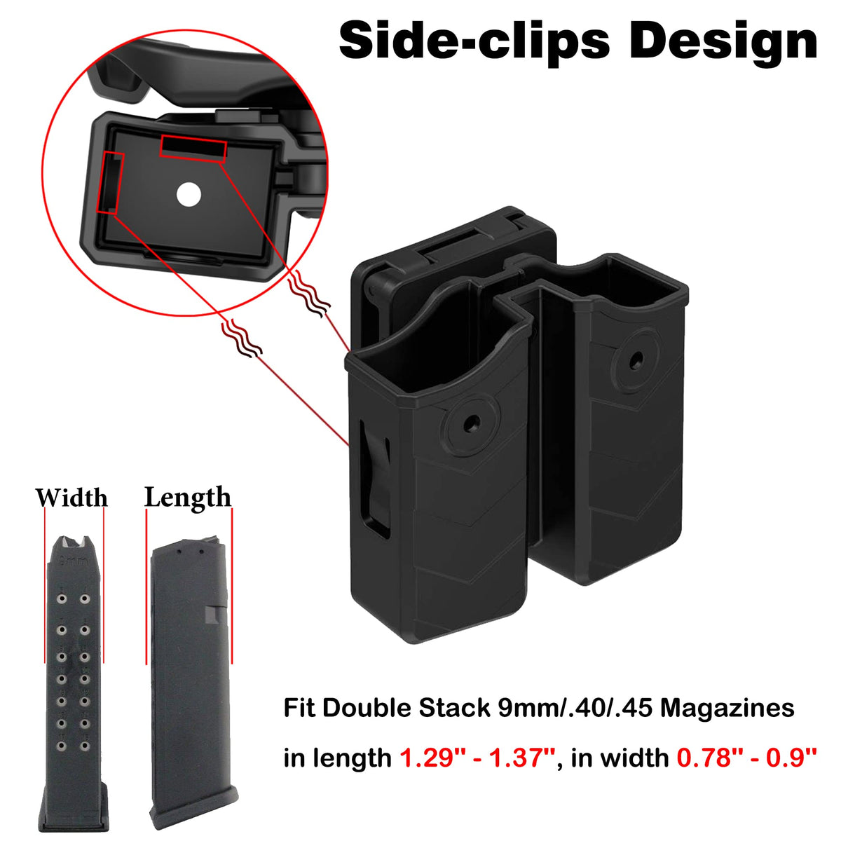 Universal Double Magazine Holster, 9mm 40 45 Magazines Pouch Adjustable Retention Dual Stack Mag Holder for Glock, S&W, Ruger, Sig Sauer, Taurus, Beretta, Springfield and More Similar-Size Mags