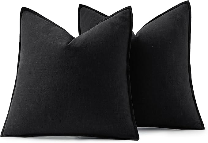 MIULEE Decorative Linen Euro Sham Pillow Covers 24x24 Black Boho Farmhouse Neutral Couch Throw Pillows for Halloween Bed Pack of 2 Accent Modern Pillowcase Sofa Livingroom Home Decor