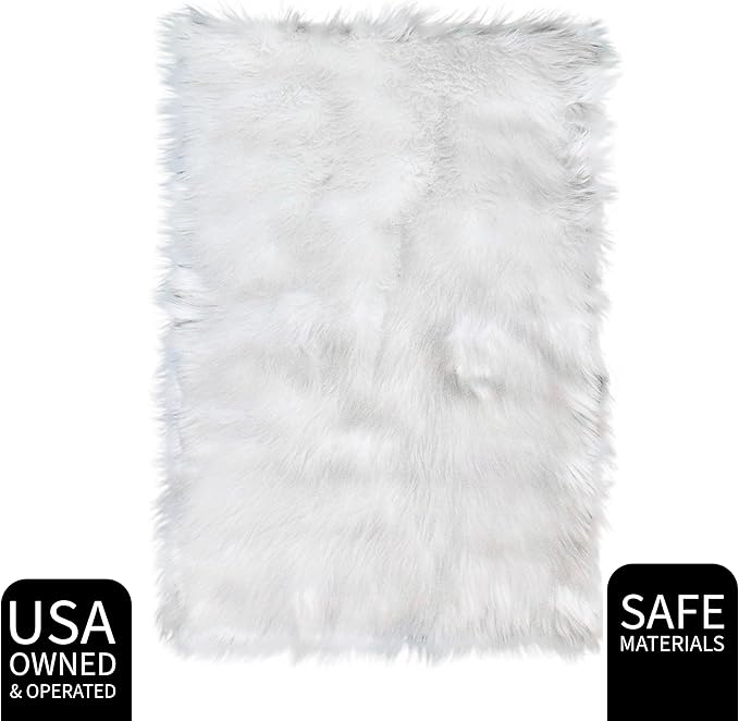 Super Area Rugs 3x5 White Faux Fur Shag Rug for Bedroom, Living Room - Silky Soft Shag Rug, Glam Modern Fluffy Carpet