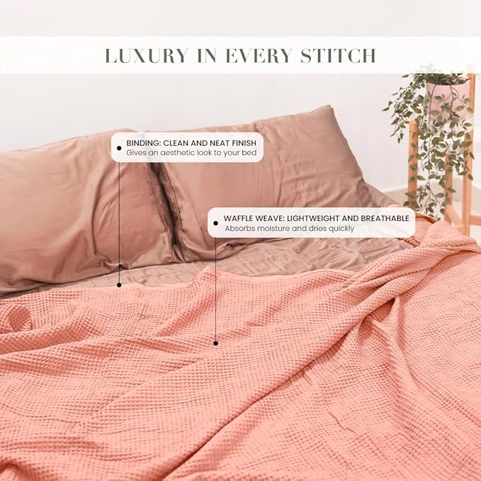 Salt Earth GOTS Certified 100% Organic Cotton Throw Blanket, 90" X 90" Waffle Blankets & Throws for Bed, Throw Blanket for Couch, Modern & Cozy Blanket, All Seasons, Comfy and Soft Blanket(Sun Bay)