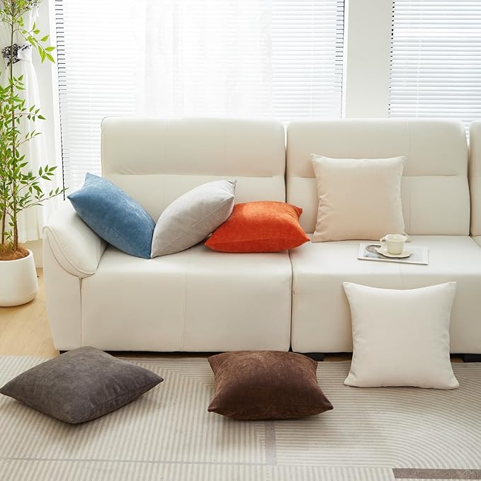 Sunday Praise Cream White Throw Pillow Covers 20x20 Inch Set of 2 Soft Cozy Chenille Decorative Square Pillow Cases Farmhouse Accent Solid Neutral Cushion Covers for Couch Sofa Chair Bed Home Décor